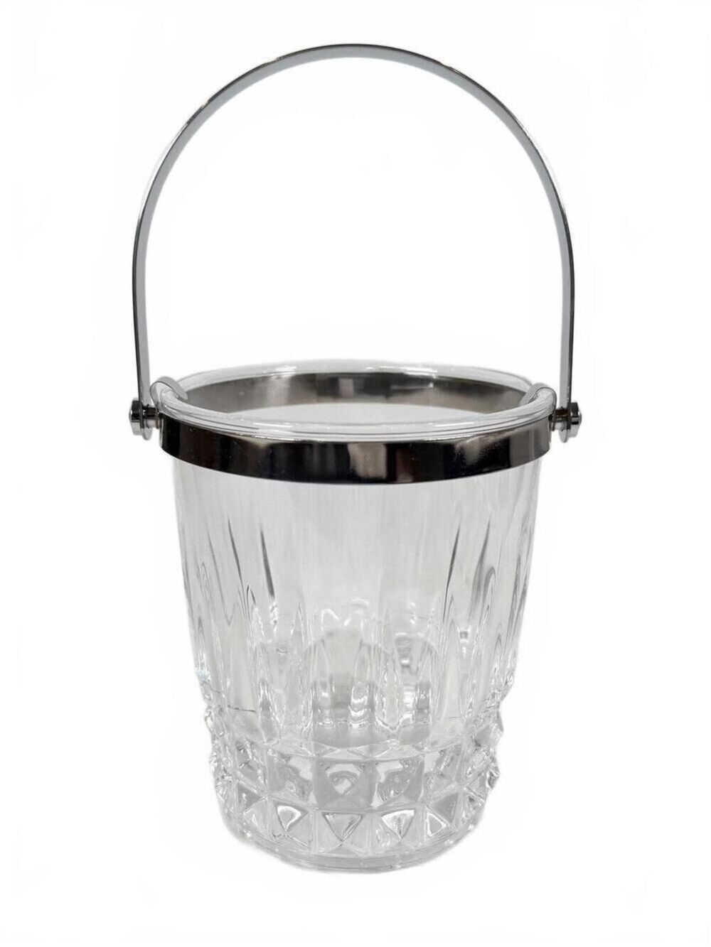 Cristal d'Arques France Crystal Ice Bucket Silver Chrome Handle MCM Barware